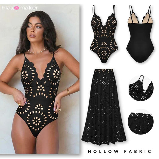 Lunimo® Flower Hollow One Piece Swimsuit and Skirt