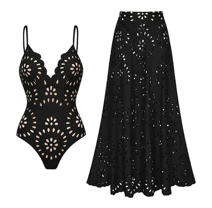 Lunimo® Flower Hollow One Piece Swimsuit and Skirt