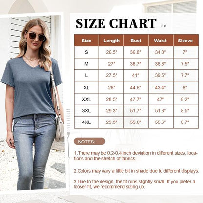 Lunimo Women’s V-Neck T-Shirt 4-Pack – Soft, Casual Fit with Curved Hem