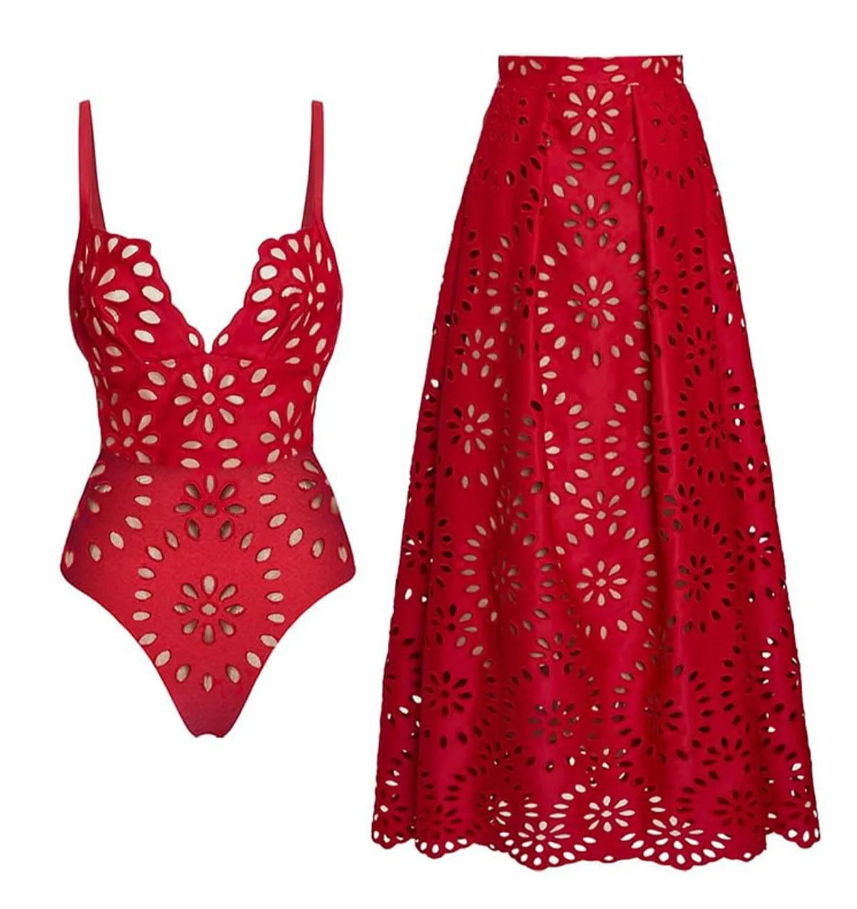 Lunimo® Flower Hollow One Piece Swimsuit and Skirt