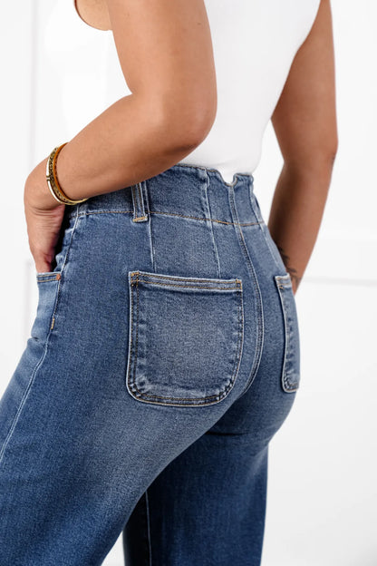 Lunimo Double Button Wide Leg Trouser Hem Non-Distressed Jean